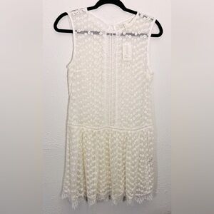 Forever 21 Cream Sheer Lace Baby Doll Boho Fairy Whimsical Dress Size L NWT